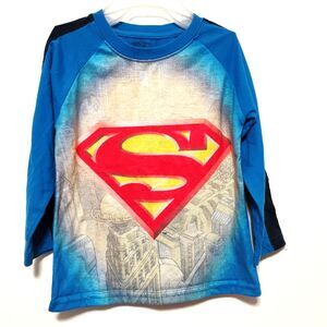 DC Superman boys Sz 3T blue Long Sleeve Pajama Top logo warm classic casual fit